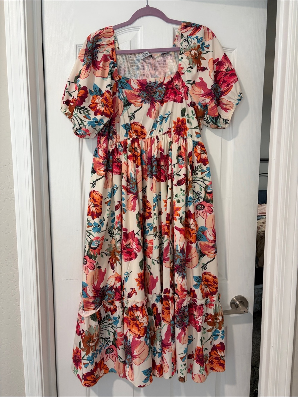 Polagram Cream Maxi Dress with Pink & Orange Floral Print